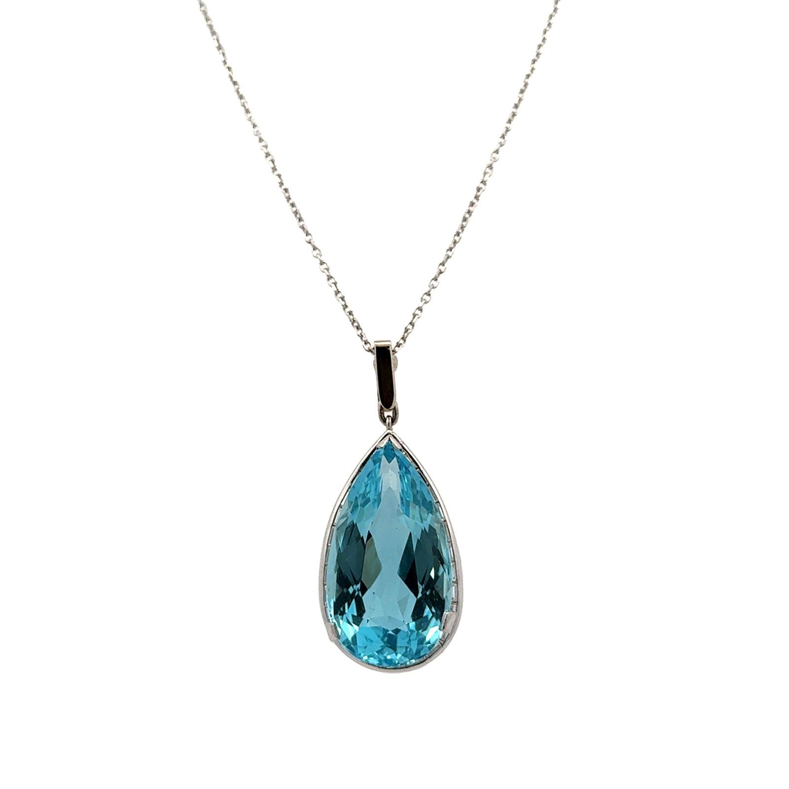 30-Carat Pear Cut Aquamarine Diamond Platinum Pendant 14KWG Chain & Baile