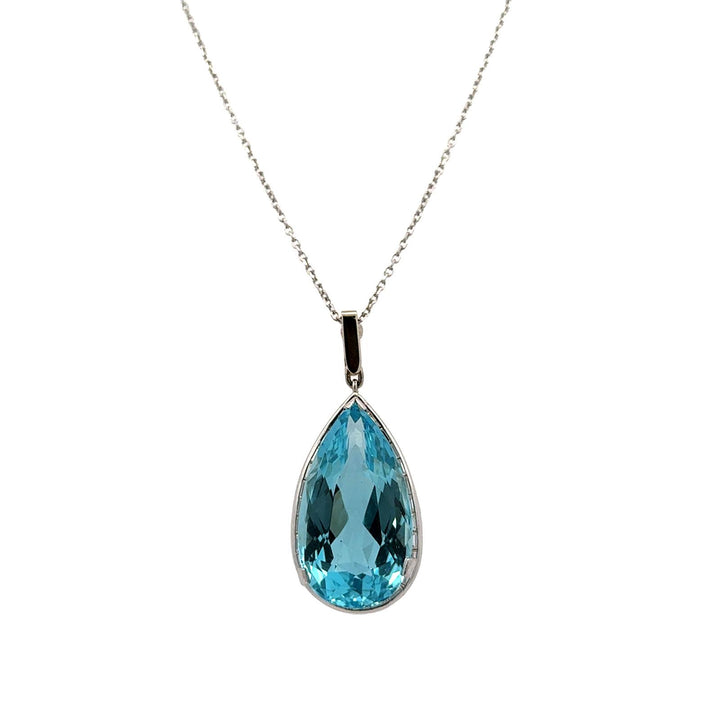 30-Carat Pear Cut Aquamarine Diamond Platinum Pendant 14KWG Chain & Baile