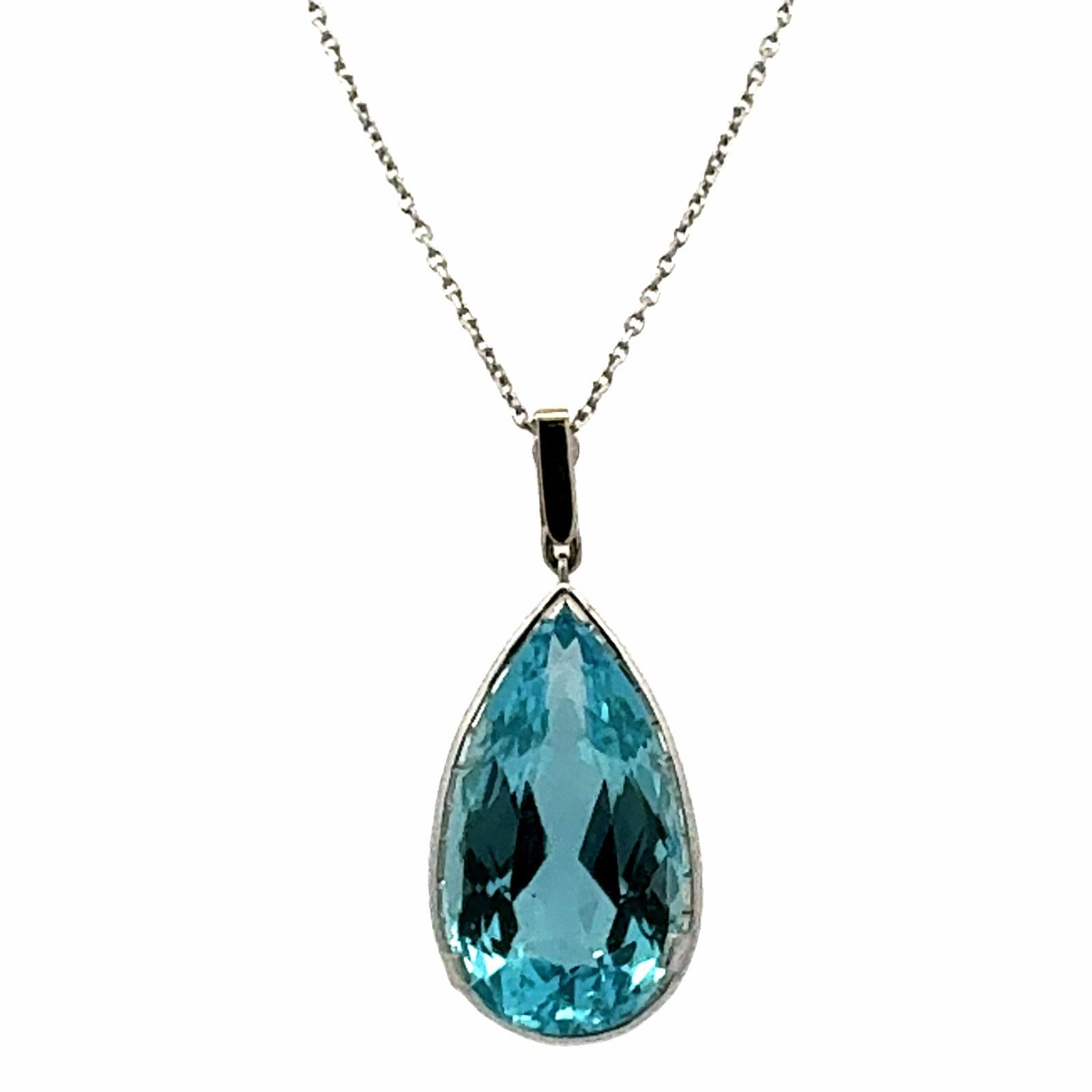 30-Carat Pear Cut Aquamarine Diamond Platinum Pendant 14KWG Chain & Baile