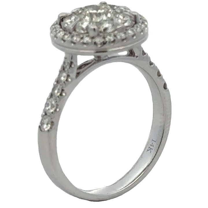 Diamond Cluster 14 Karat White Gold Halo Engagment Ring Modern