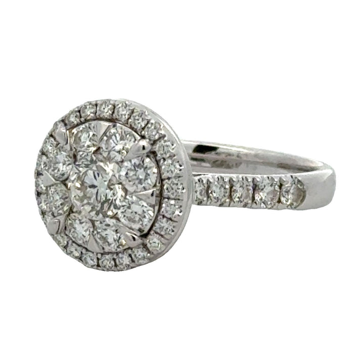 Diamond Cluster 14 Karat White Gold Halo Engagment Ring Modern