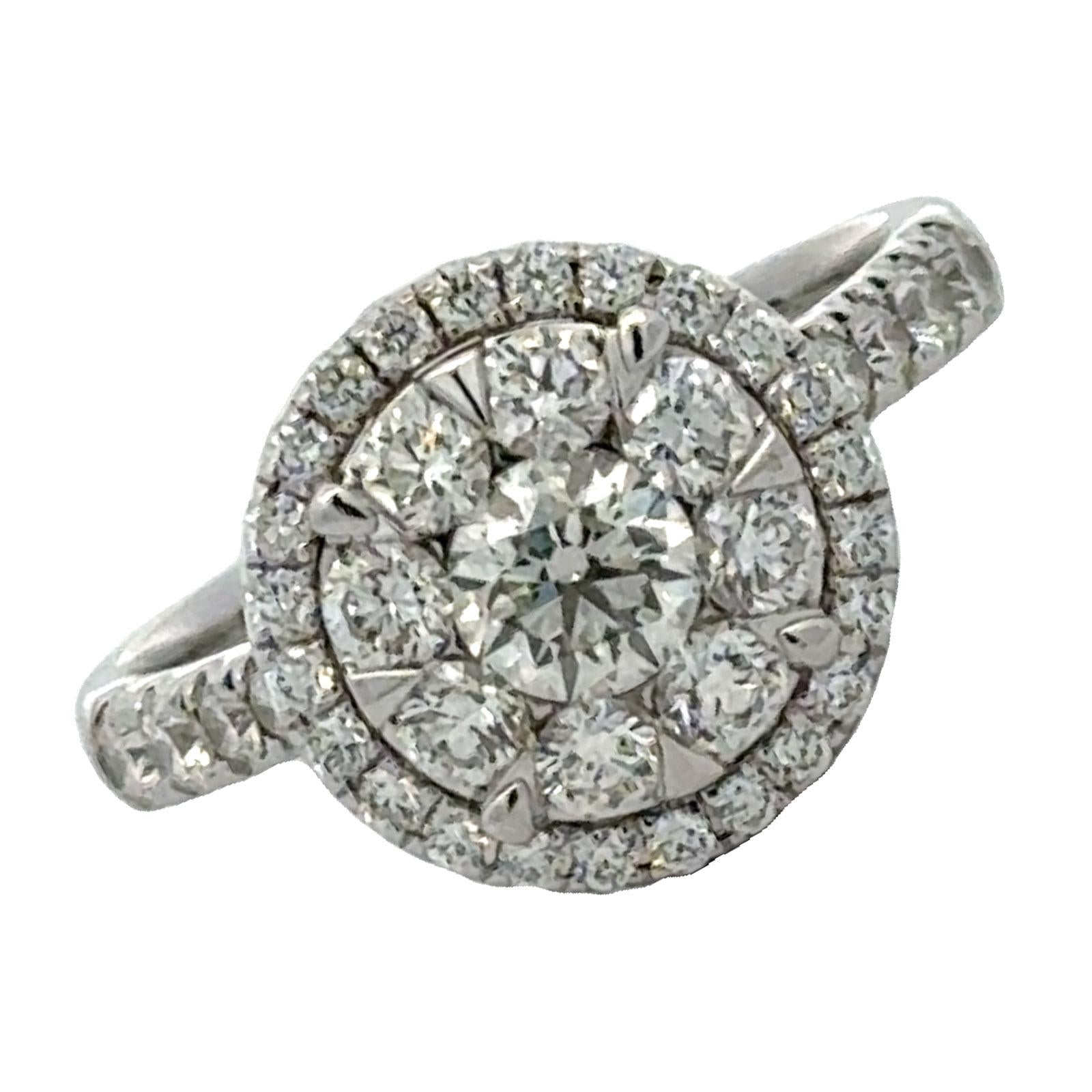 Diamond Cluster 14 Karat White Gold Halo Engagment Ring Modern