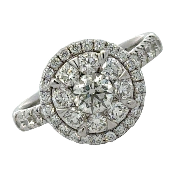 Diamond Cluster 14 Karat White Gold Halo Engagment Ring Modern