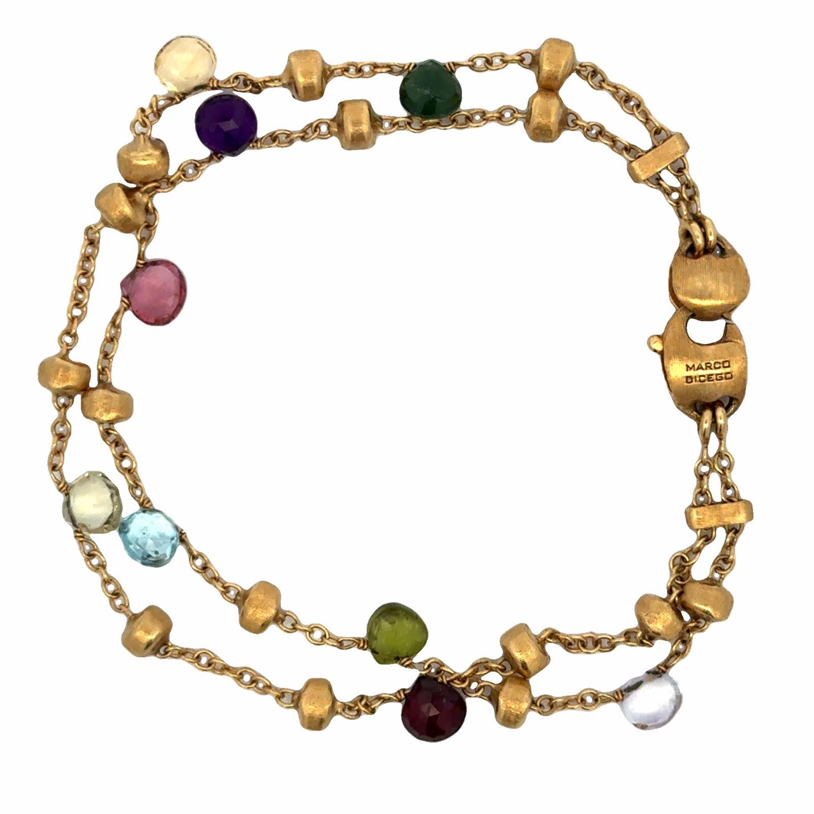 Marco Bicego Paradise Color Gemstone 18KYG Two Row Link Bracelet