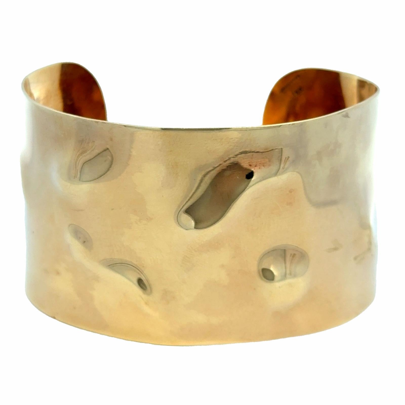 Cartier Rare Vintage 18 Karat Yellow Gold Hammered Cuff Bangle Bracelet