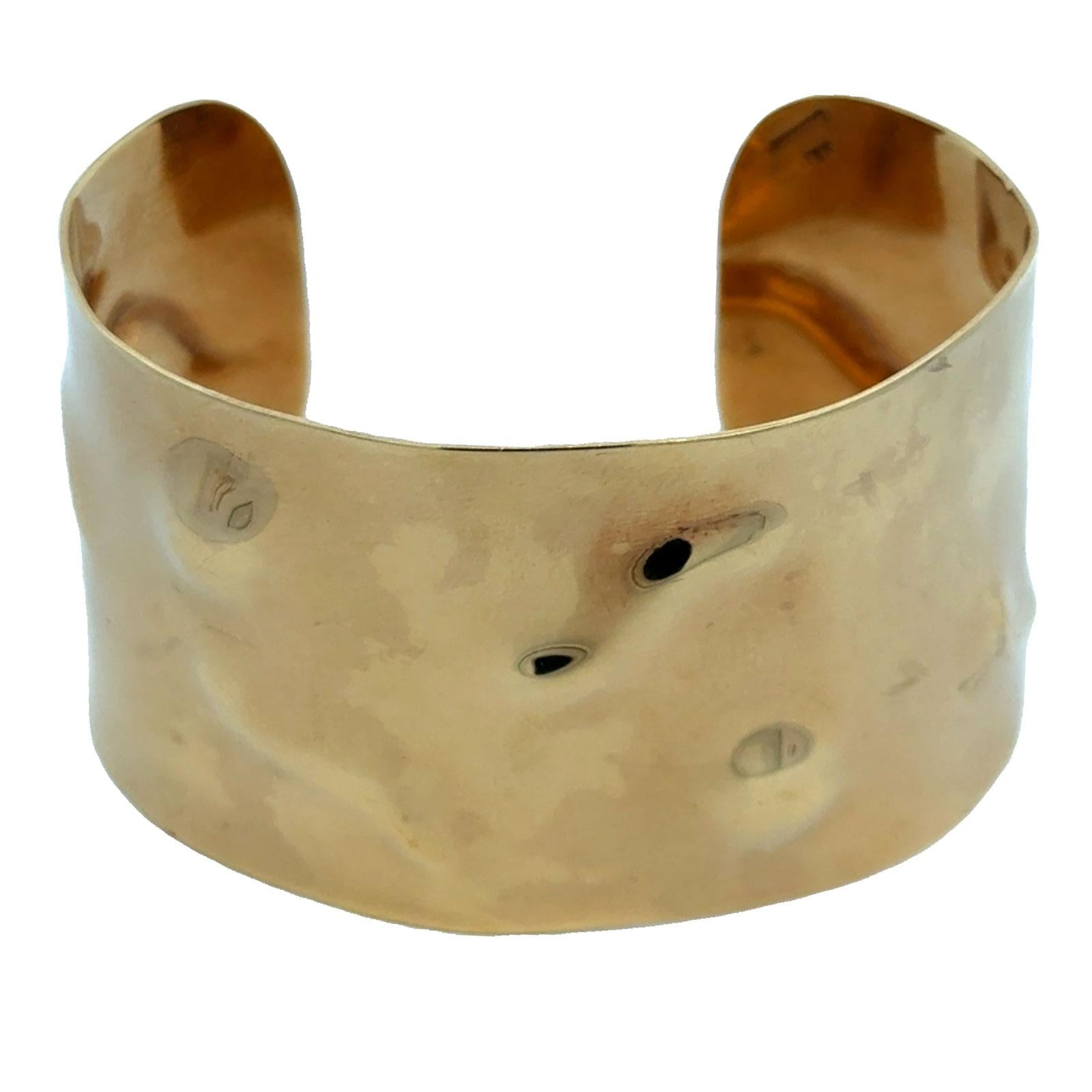 Cartier Rare Vintage 18 Karat Yellow Gold Hammered Cuff Bangle Bracelet