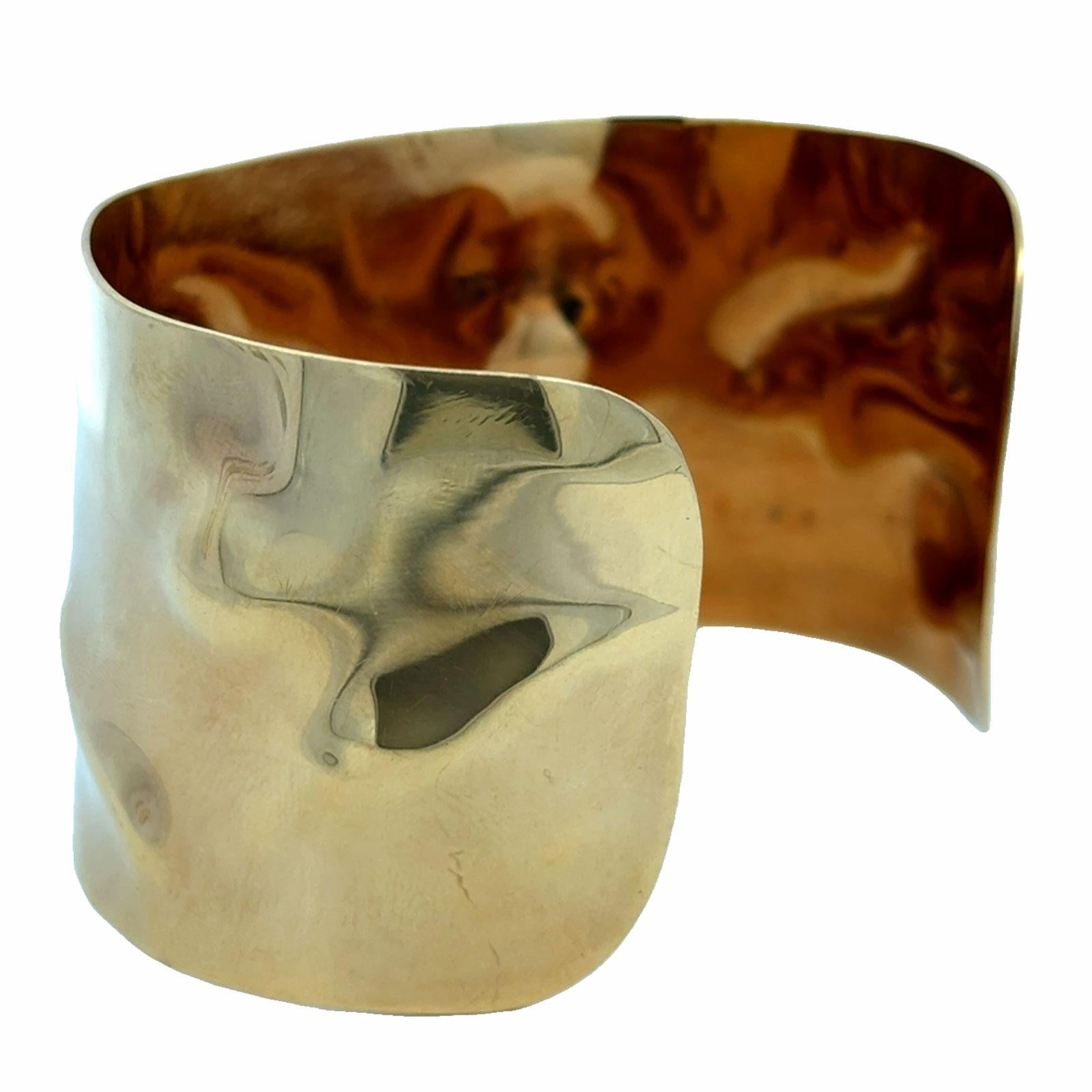 Cartier Rare Vintage 18 Karat Yellow Gold Hammered Cuff Bangle Bracelet