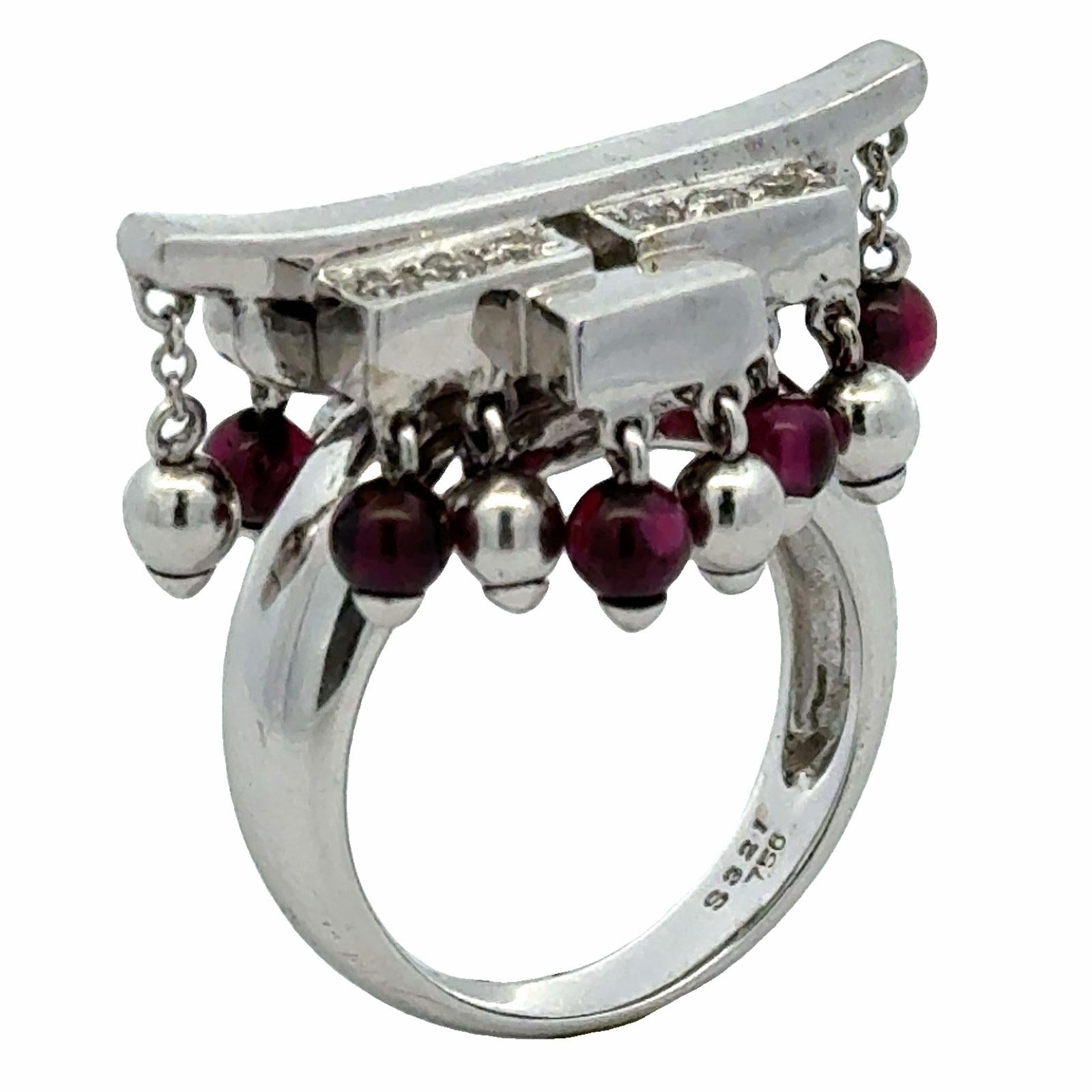 Diamond Ruby 18 Karat White Gold Contemporary Cocktail Vintage Ring