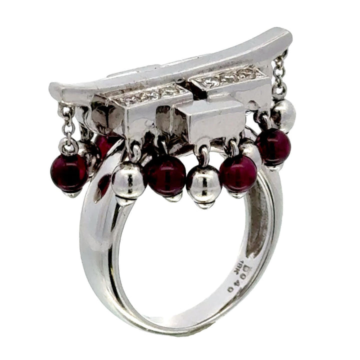 Diamond Ruby 18 Karat White Gold Contemporary Cocktail Vintage Ring