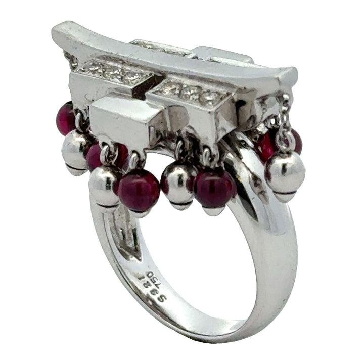Diamond Ruby 18 Karat White Gold Contemporary Cocktail Vintage Ring