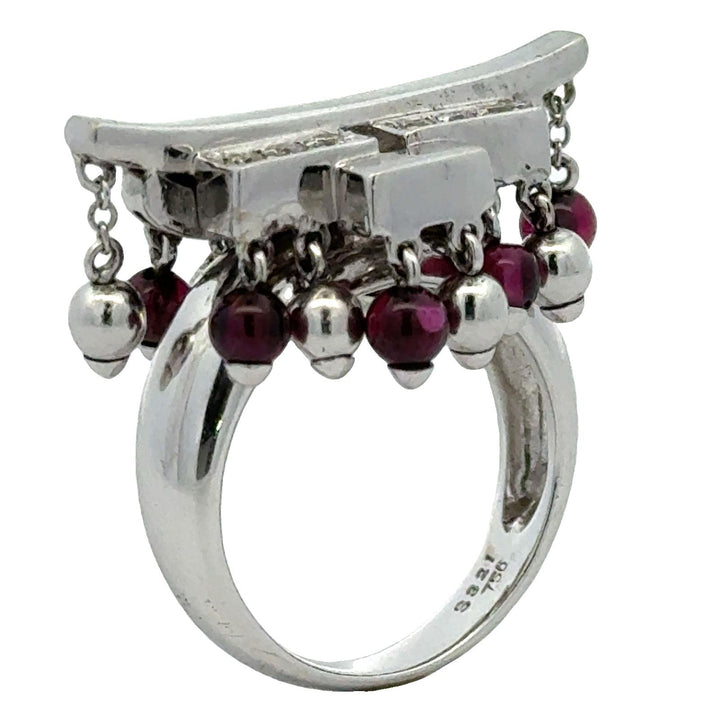 Diamond Ruby 18 Karat White Gold Contemporary Cocktail Vintage Ring