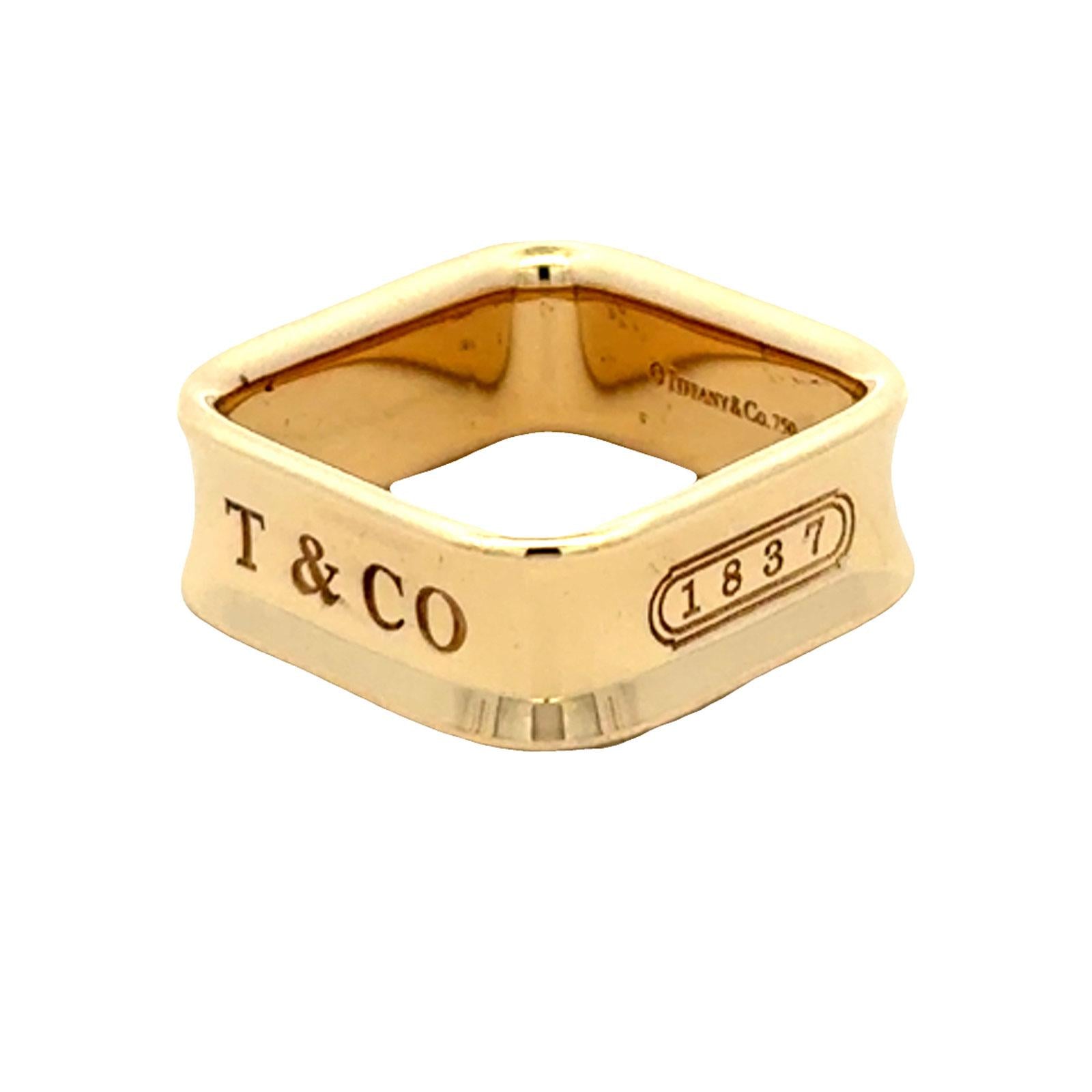 Tiffany & Co. 1837 18 Karat Yellow Gold Square Band Ring 6.5