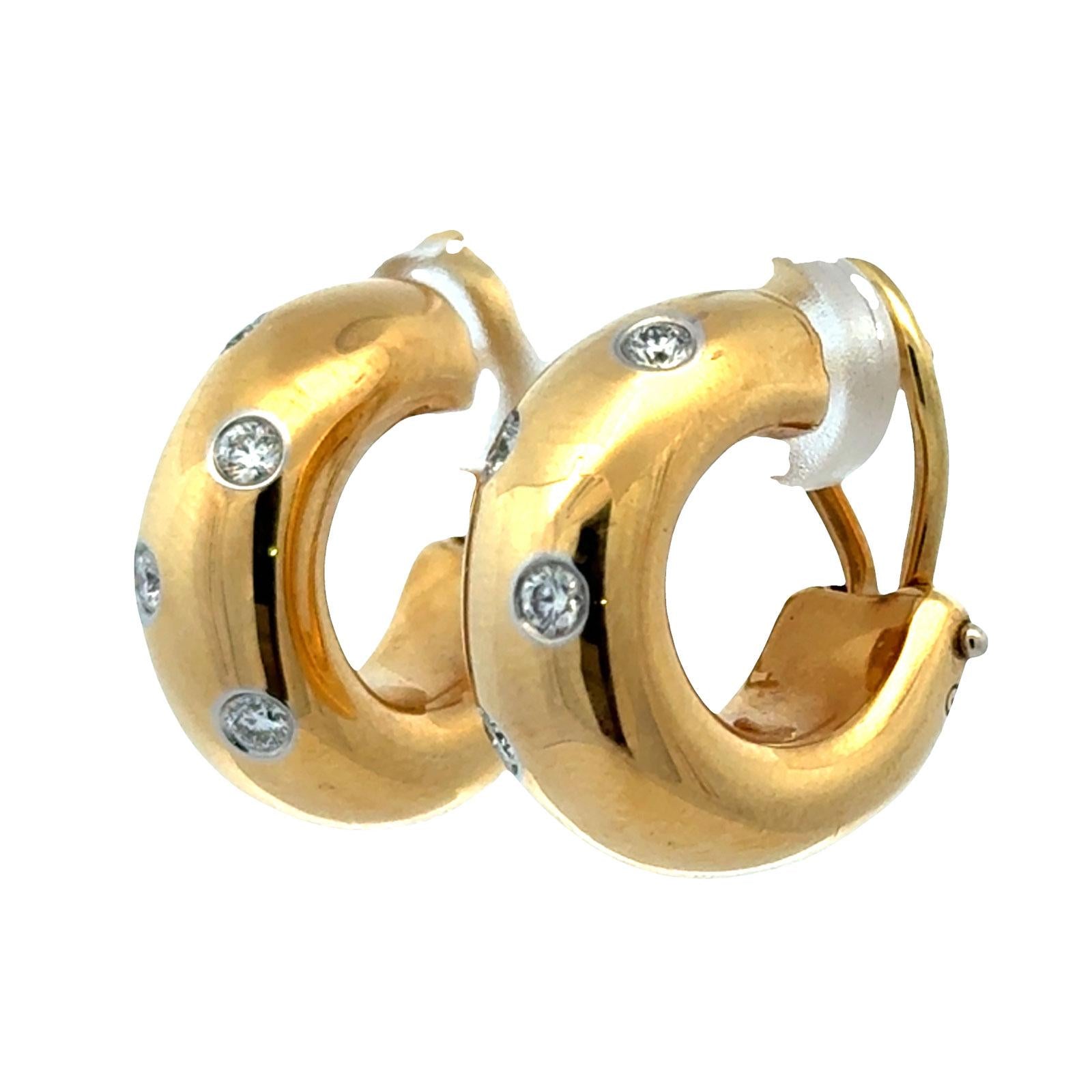 Tiffany & Co Etoile Diamond 18 Karat Yellow Gold Hoop Leverback Earrings