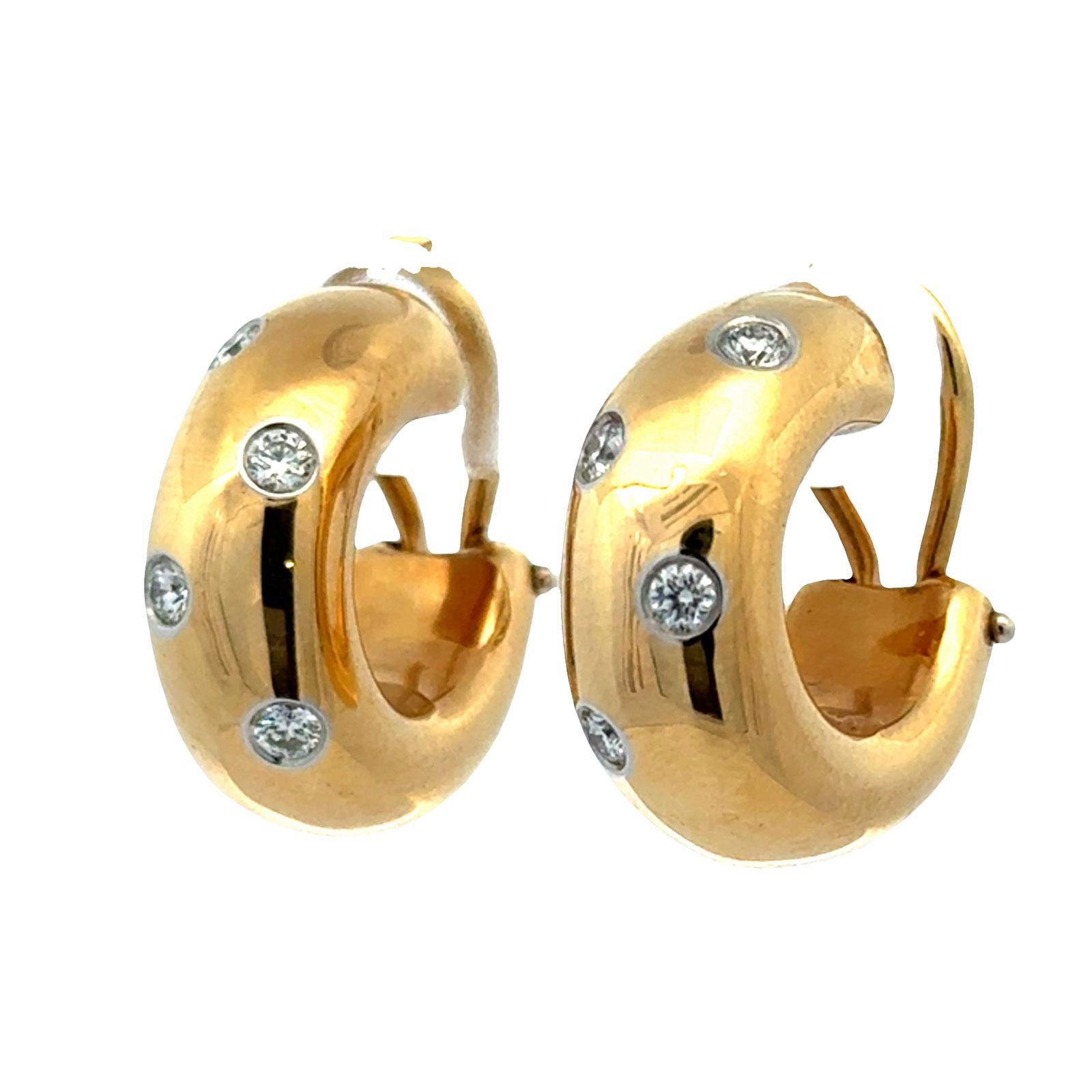 Tiffany & Co Etoile Diamond 18 Karat Yellow Gold Hoop Leverback Earrings