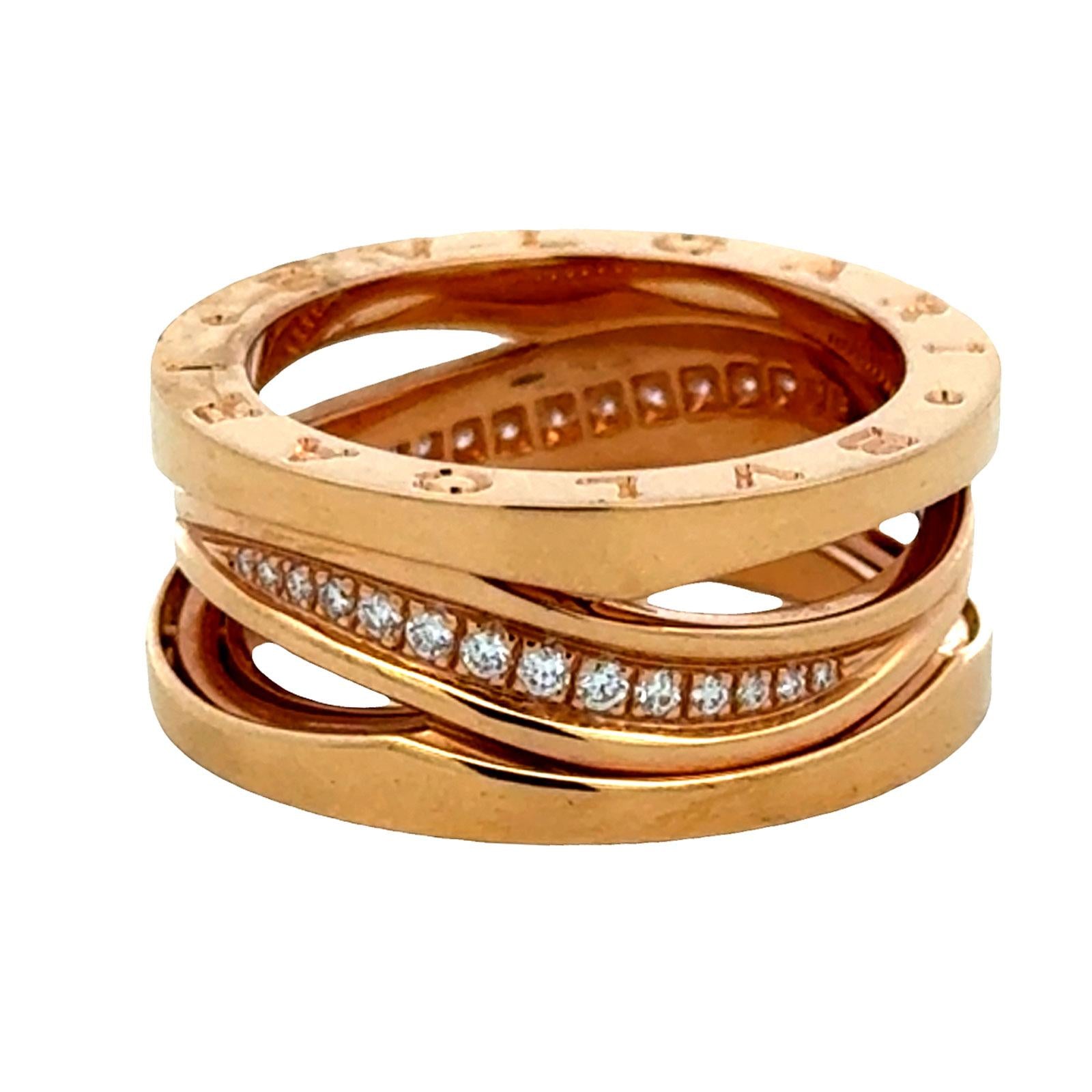 Bvlgari B.zero1 Legend Gold 18 Karat Rose Gold Ring with Diamonds Size 55 B&P NE