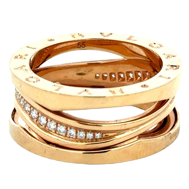 Bvlgari B.zero1 Legend Gold 18 Karat Rose Gold Ring with Diamonds Size 55 B&P NE
