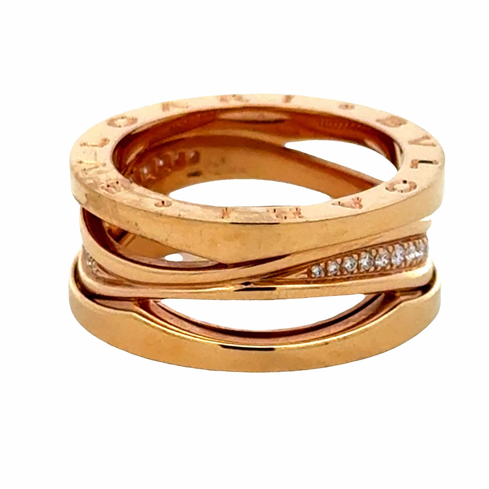 Bvlgari B.zero1 Legend Gold 18 Karat Rose Gold Ring with Diamonds Size 55 B&P NE