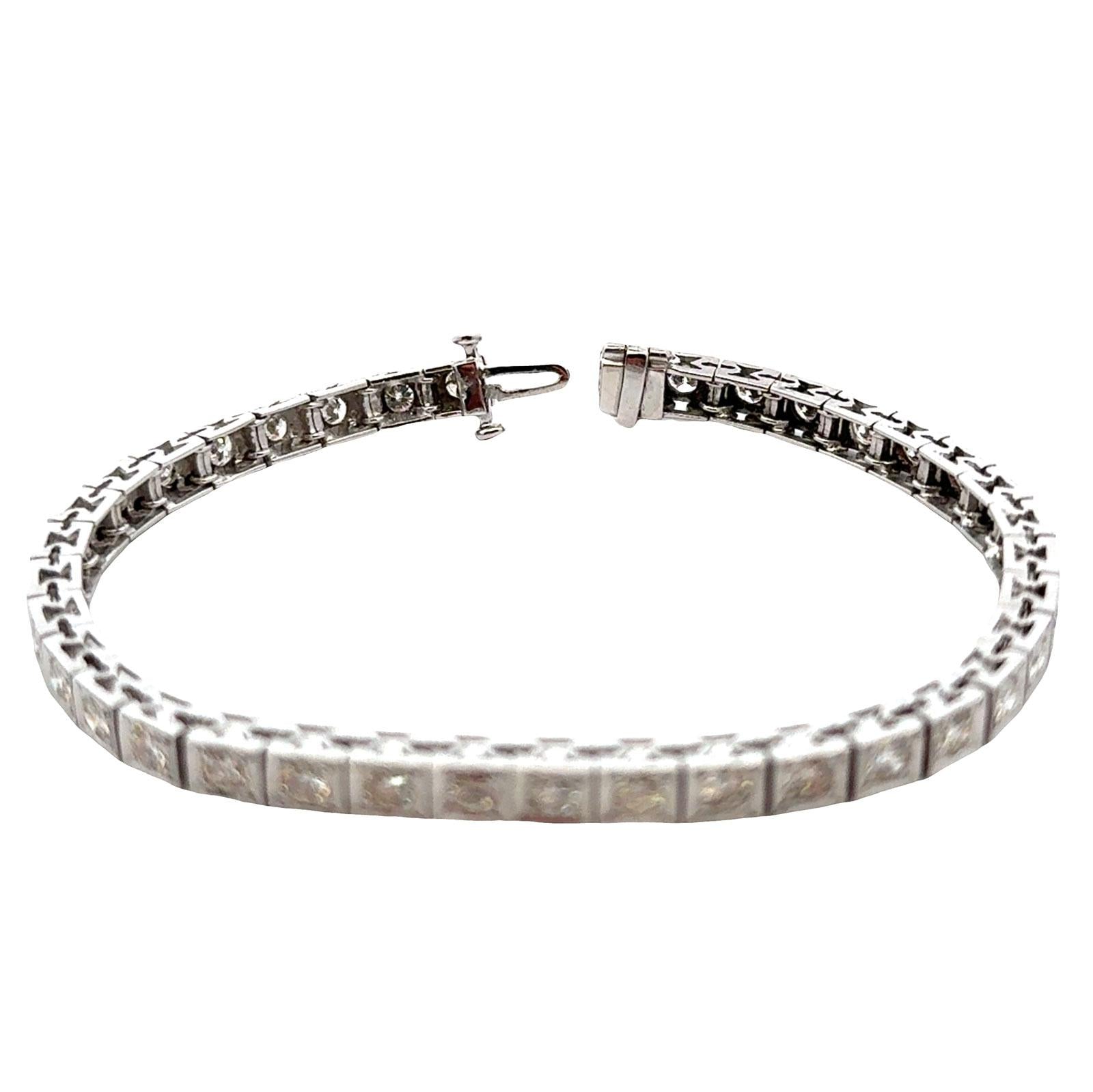 1950's Diamond Box Link White Gold Vintage Line Bracelet