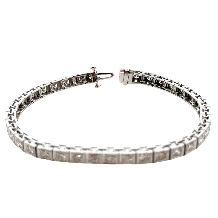 1950's Diamond Box Link White Gold Vintage Line Bracelet