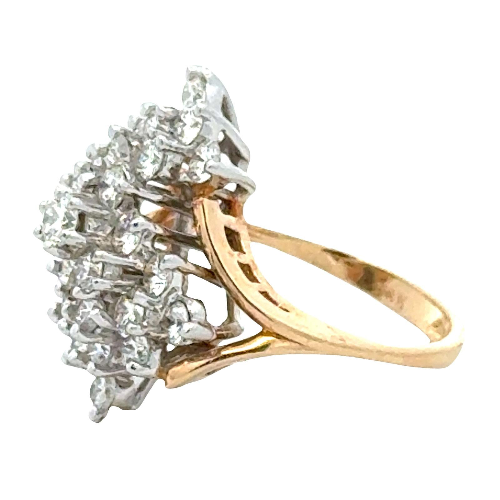 Late 20th Century Diamond 14Karat Two Tone Gold Bypass Cluster Vintage Ring