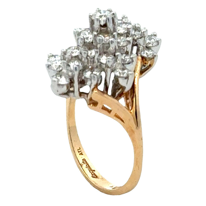 Late 20th Century Diamond 14Karat Two Tone Gold Bypass Cluster Vintage Ring