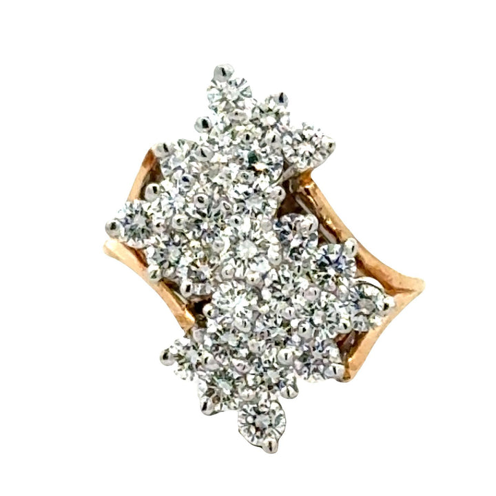 Late 20th Century Diamond 14Karat Two Tone Gold Bypass Cluster Vintage Ring