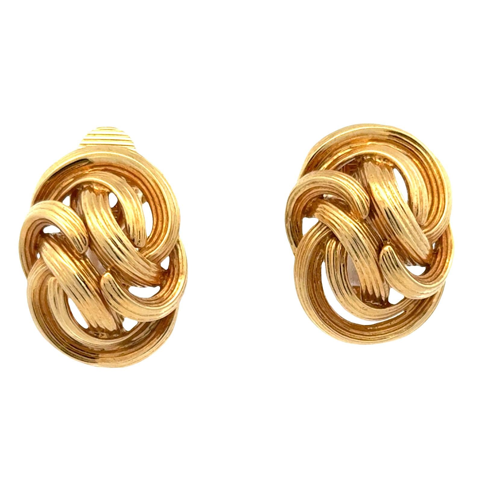 Late 20th Century Tiffany & Company 18 Karat Yellow Gold Knot Ear Clip Earrings