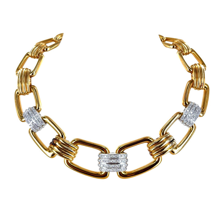 Late 20th Century Diamond 18 Karat Yellow Gold Statement Choker Link Necklace