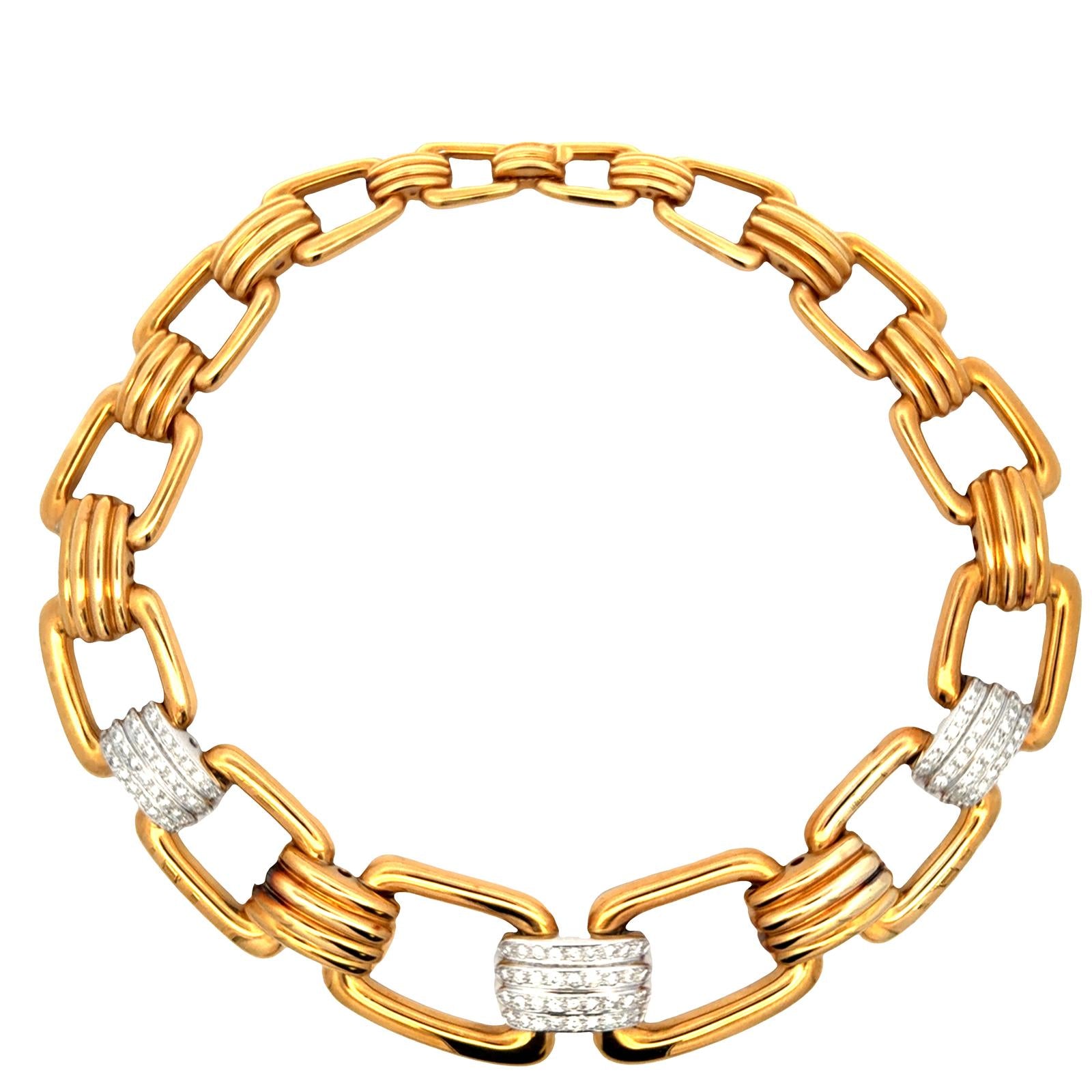 Late 20th Century Diamond 18 Karat Yellow Gold Statement Choker Link Necklace
