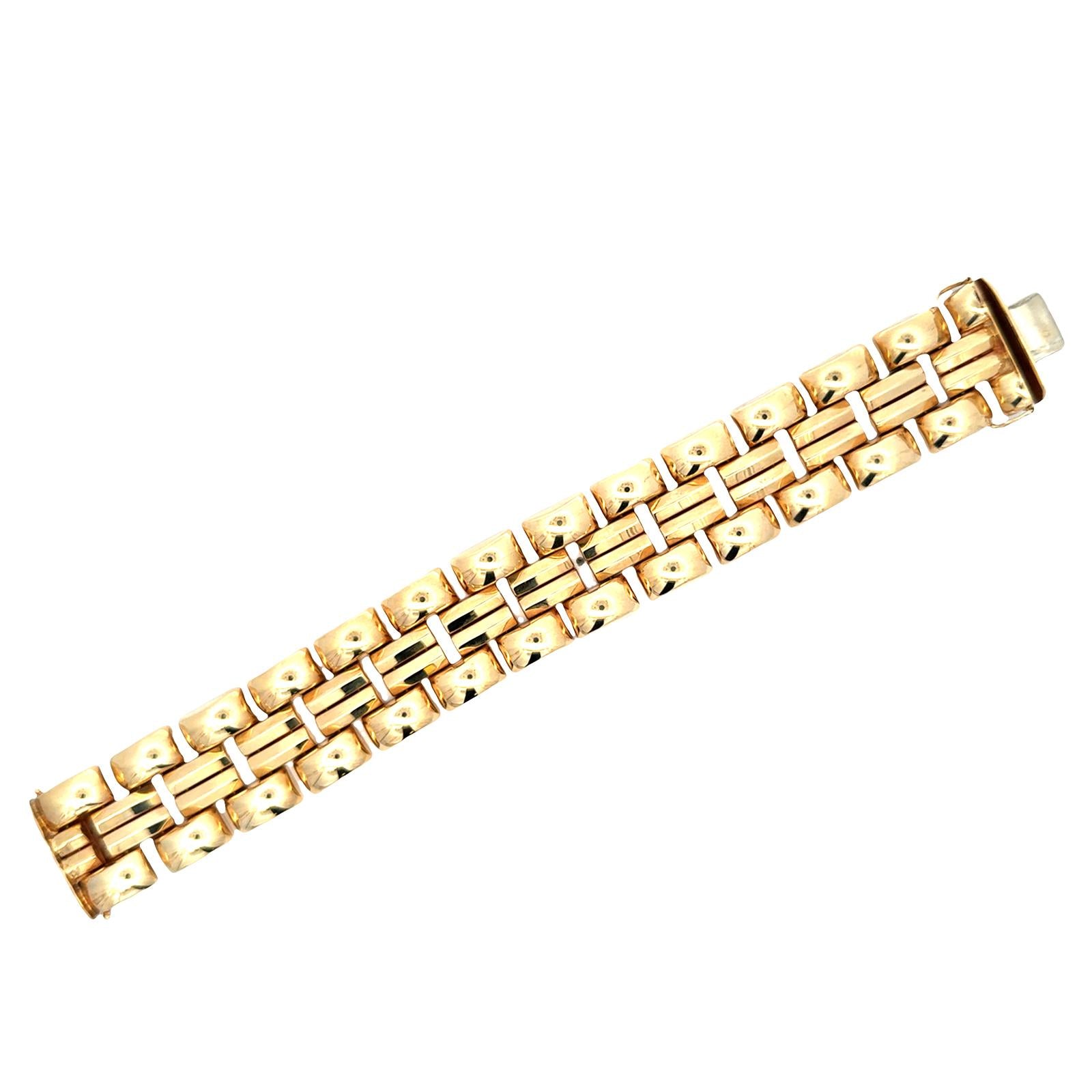 Late 20th Century Italian Ribbed 14 Karat Yellow Gold Link Vintage Bracelet
