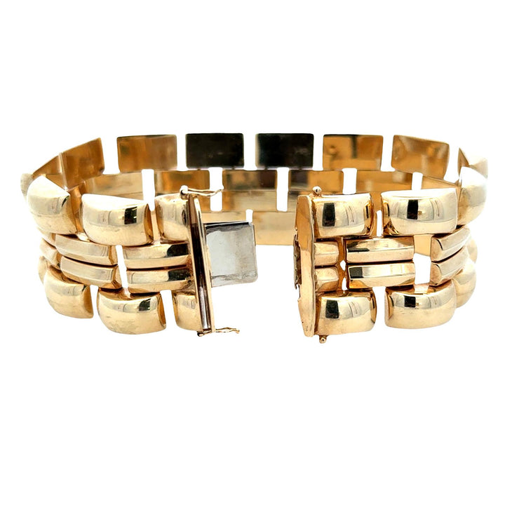 Late 20th Century Italian Ribbed 14 Karat Yellow Gold Link Vintage Bracelet