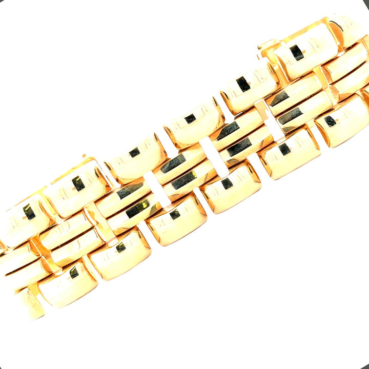 Late 20th Century Italian Ribbed 14 Karat Yellow Gold Link Vintage Bracelet