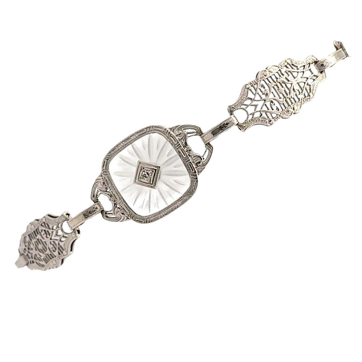 Mid-20th Century Carved Rock Crystal Diamond Platinum Link Bracelet
