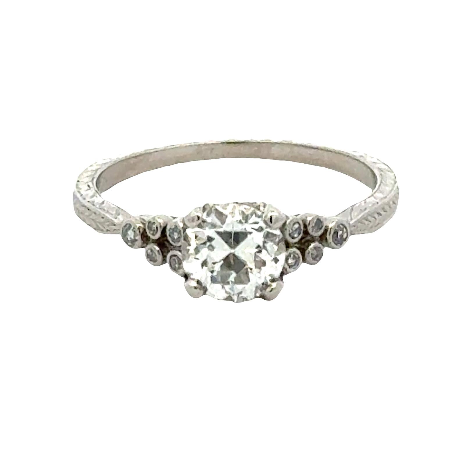 Old European Cut Diamond Platinum Vintage Engagement Ring