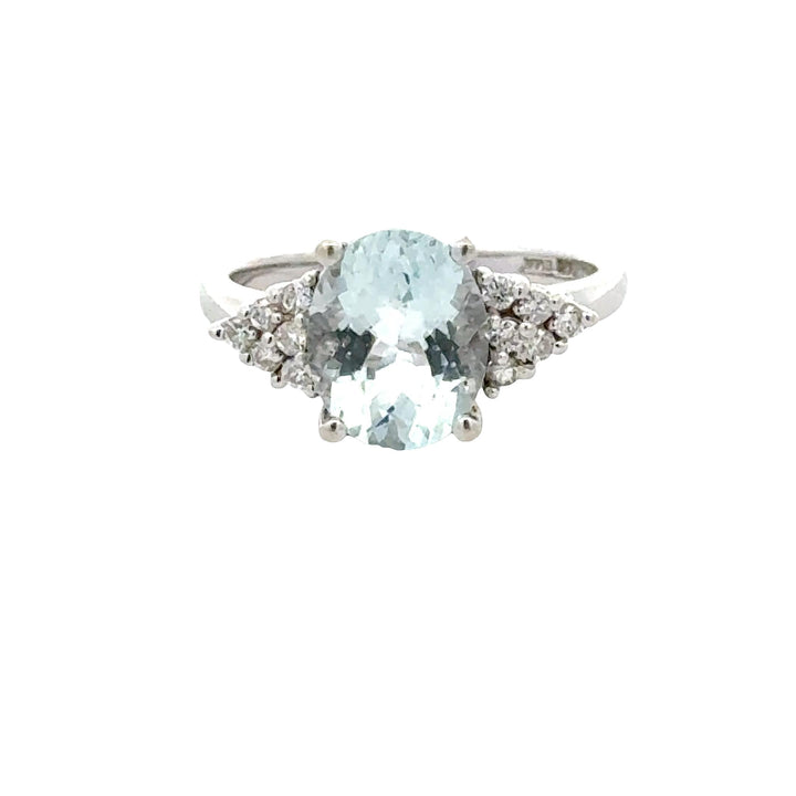 2.50 Carat Oval Aquamarine Diamond 14 Karat White Gold Vintage Cocktail Ring