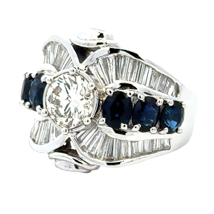Diamond Sapphire 18 Karat White Gold Engagement Cocktail Ring GIA Certified