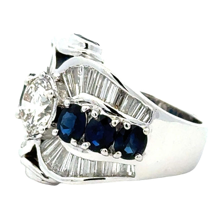 Diamond Sapphire 18 Karat White Gold Engagement Cocktail Ring GIA Certified