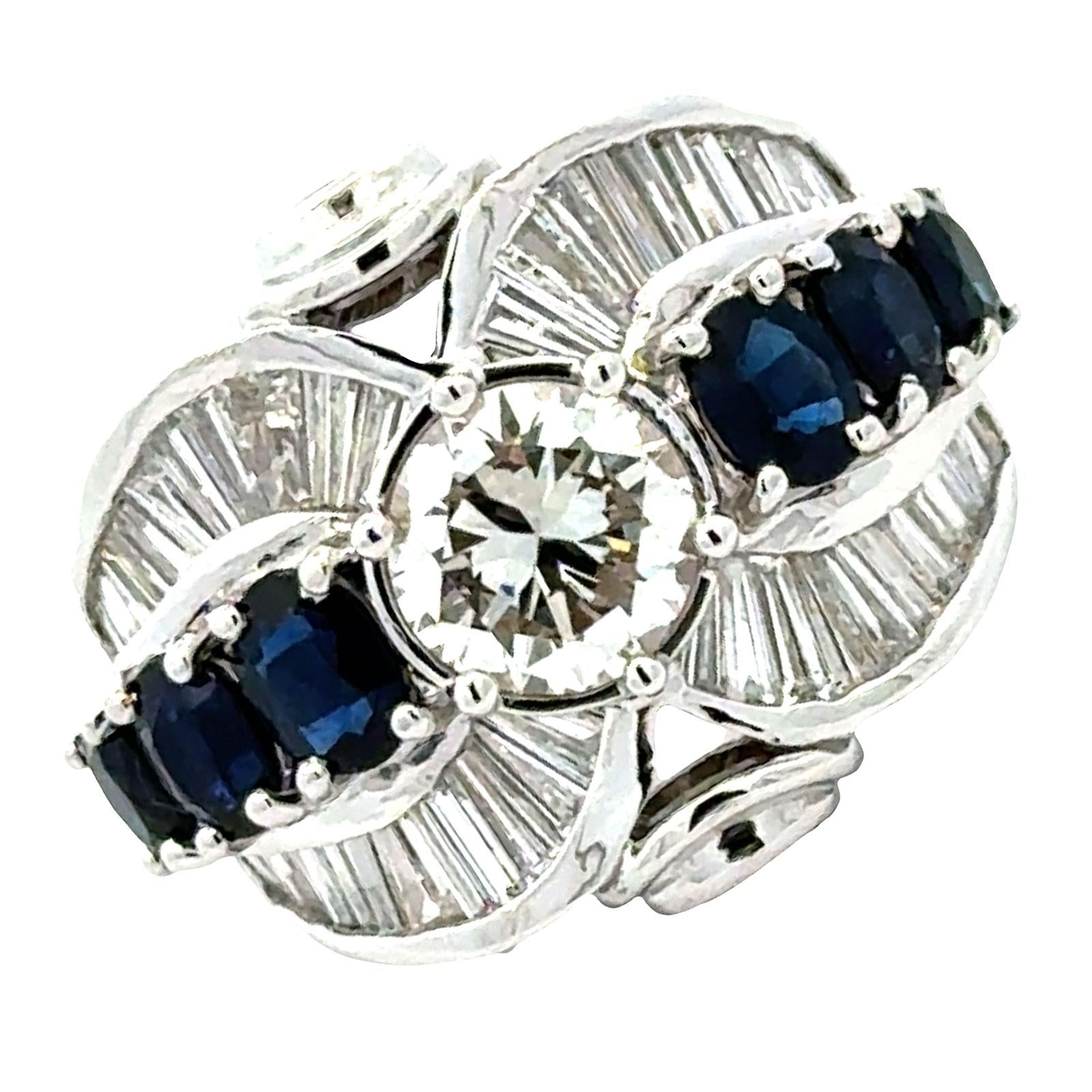 Diamond Sapphire 18 Karat White Gold Engagement Cocktail Ring GIA Certified