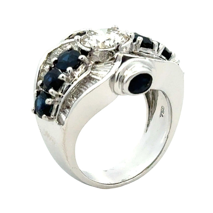 Diamond Sapphire 18 Karat White Gold Engagement Cocktail Ring GIA Certified
