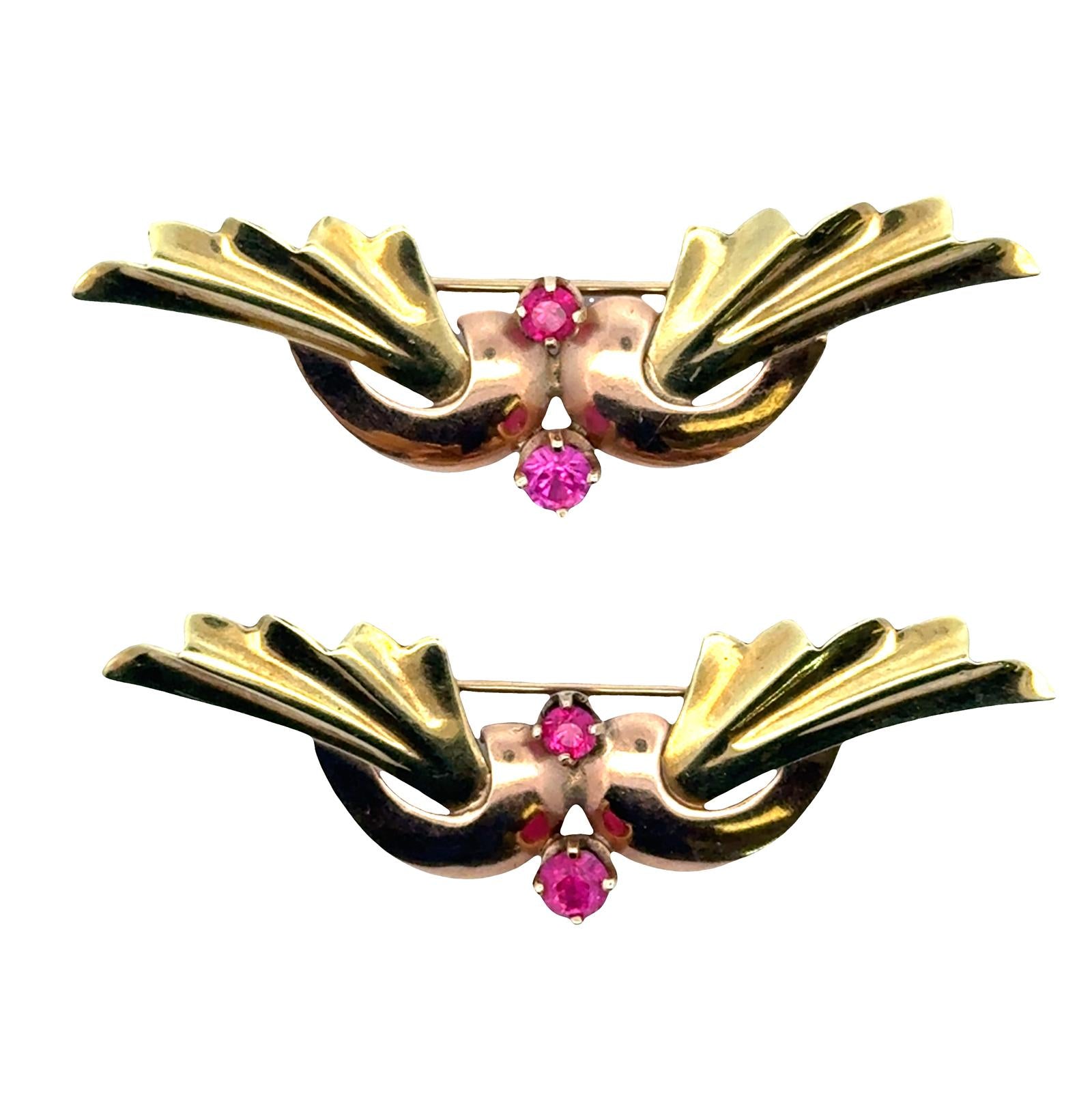 Pair Of Retro 14 Karat Yellow & Rose Gold Brooches