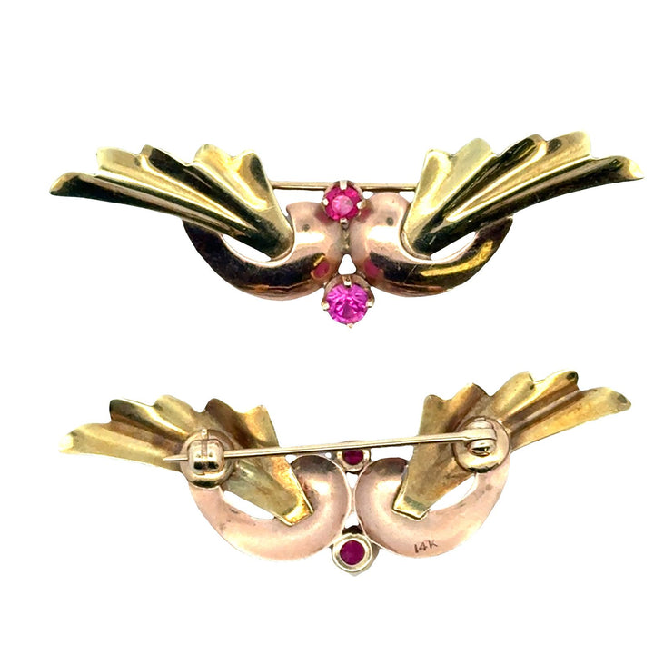 Pair Of Retro 14 Karat Yellow & Rose Gold Brooches