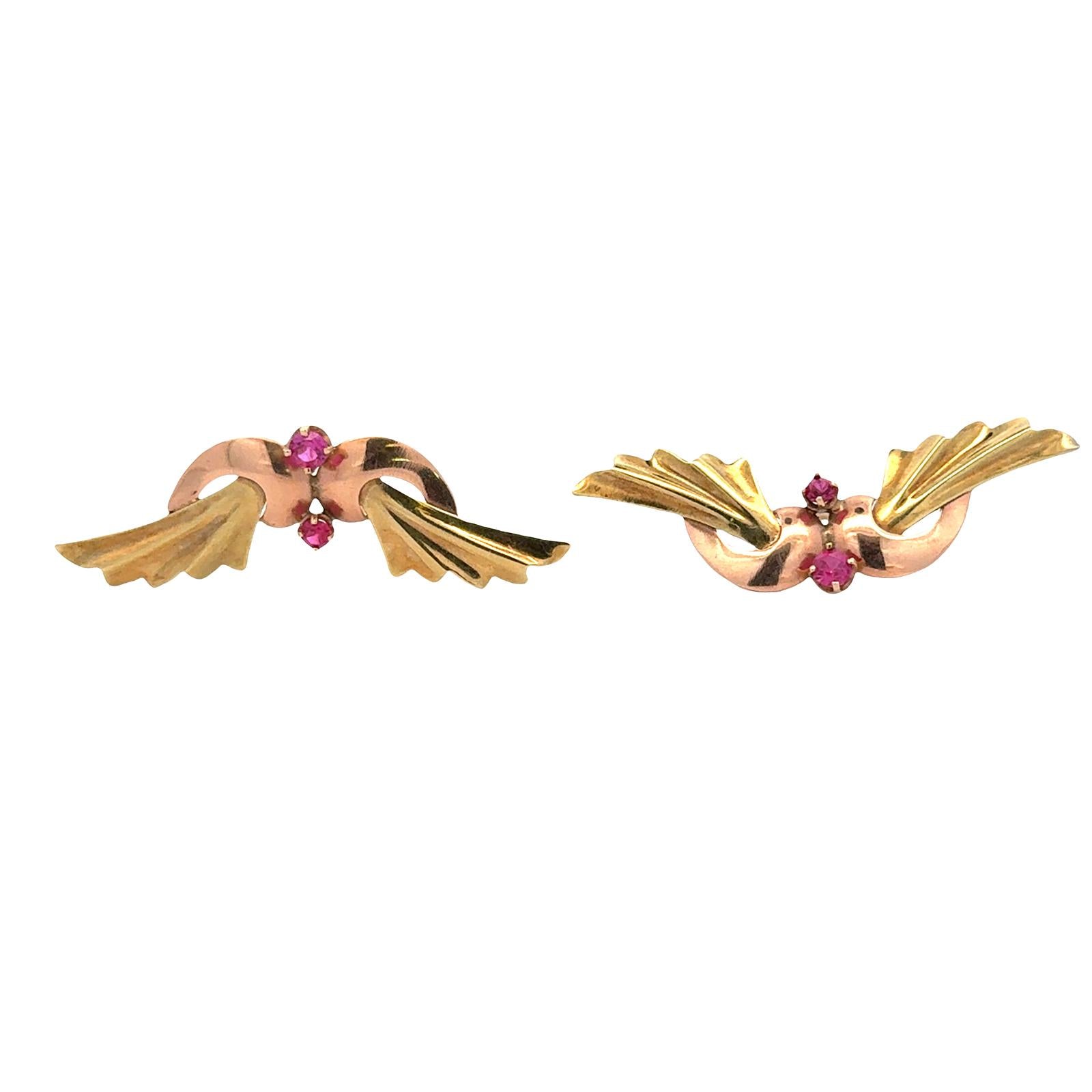 Pair Of Retro 14 Karat Yellow & Rose Gold Brooches