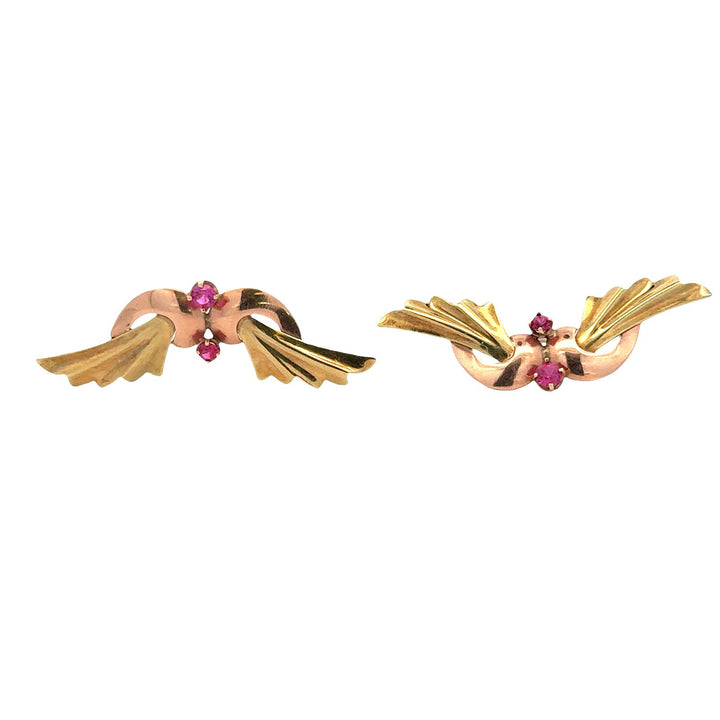 Pair Of Retro 14 Karat Yellow & Rose Gold Brooches
