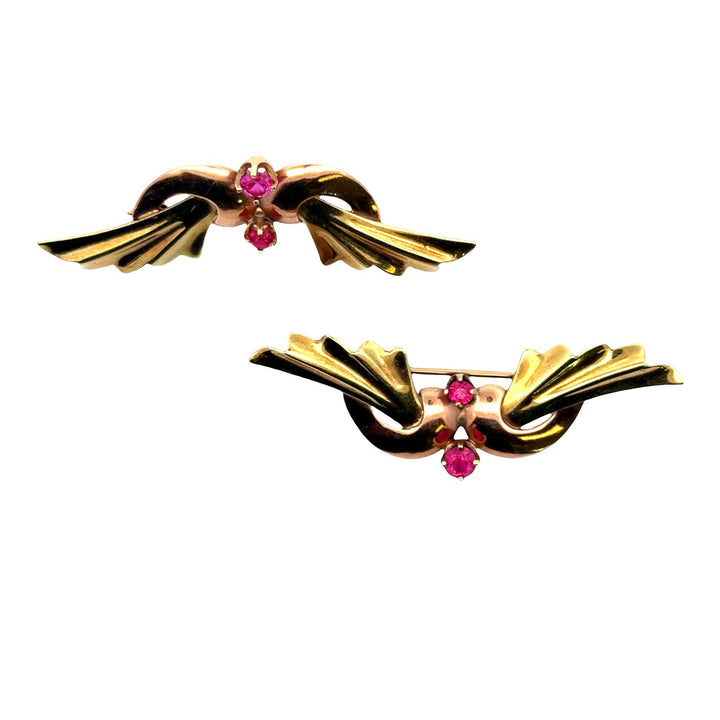 Pair Of Retro 14 Karat Yellow & Rose Gold Brooches