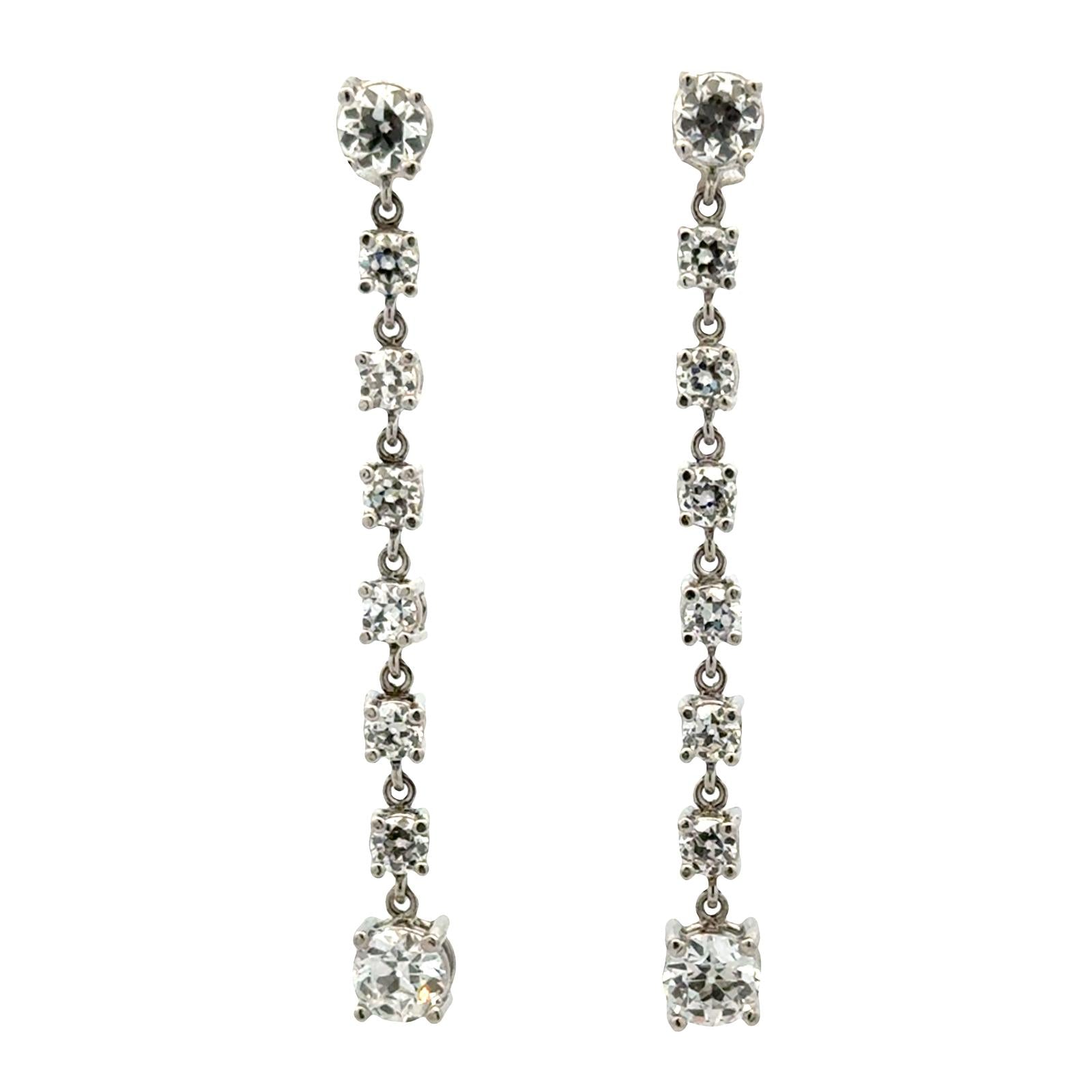 Platinum Old European Cut Diamond Drop Dangle Estate Vintage Earrings