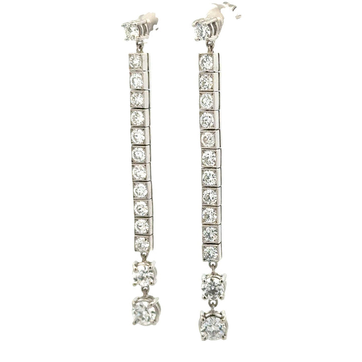 Platinum Old European Cut Diamond Line Drop Estate Vintage Earrings 4.66 CTW