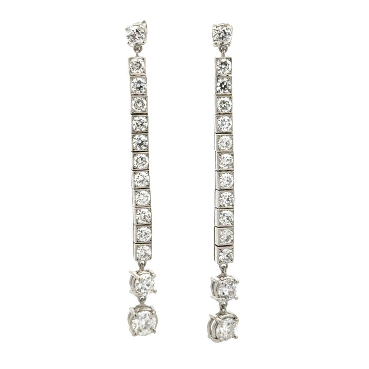 Platinum Old European Cut Diamond Line Drop Estate Vintage Earrings 4.66 CTW