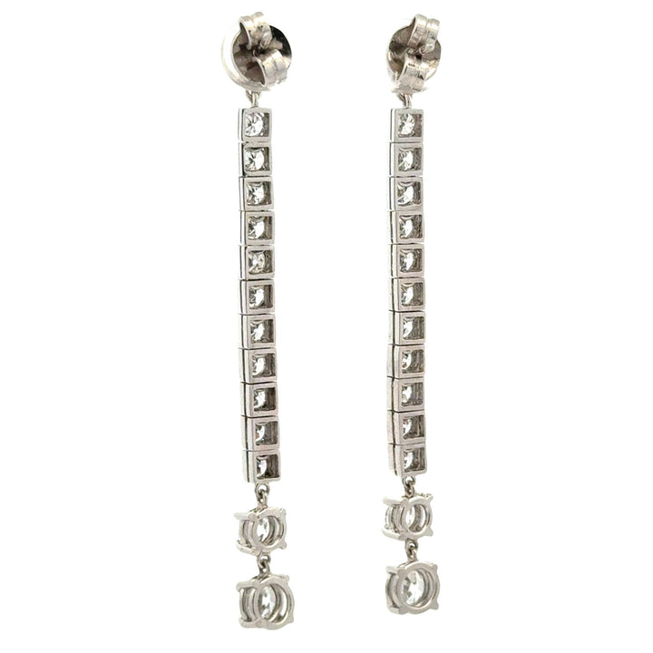 Platinum Old European Cut Diamond Line Drop Estate Vintage Earrings 4.66 CTW