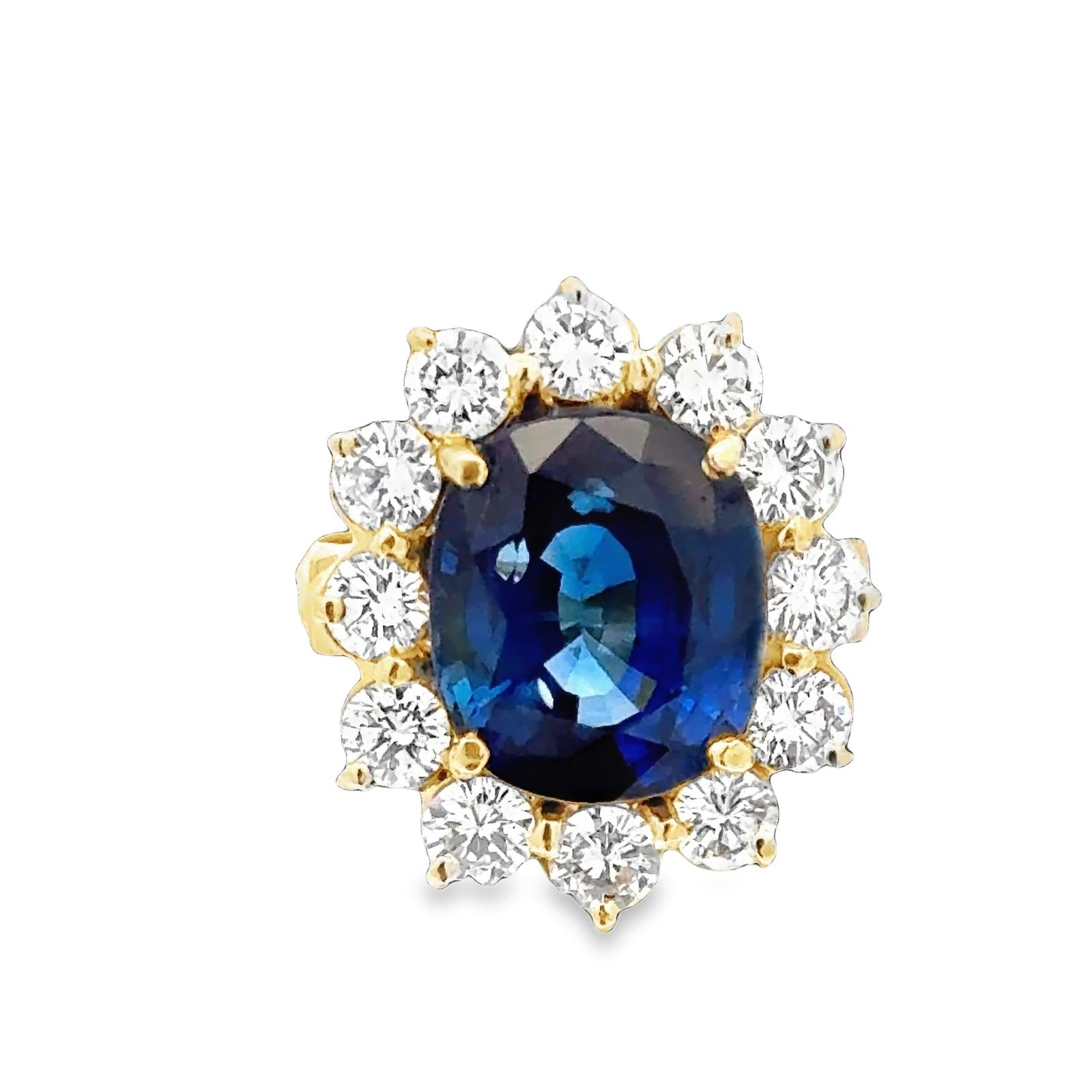 7.99 CT Blue Sapphire Diamond 'Princess Diana' Style 18KYG Cocktail Ring AGL