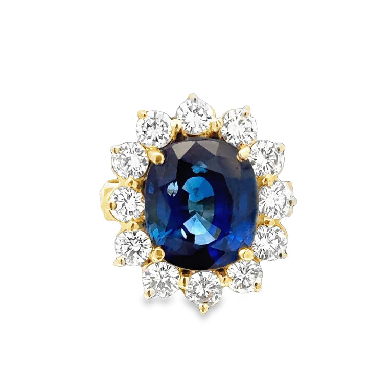 7.99 CT Blue Sapphire Diamond 'Princess Diana' Style 18KYG Cocktail Ring AGL